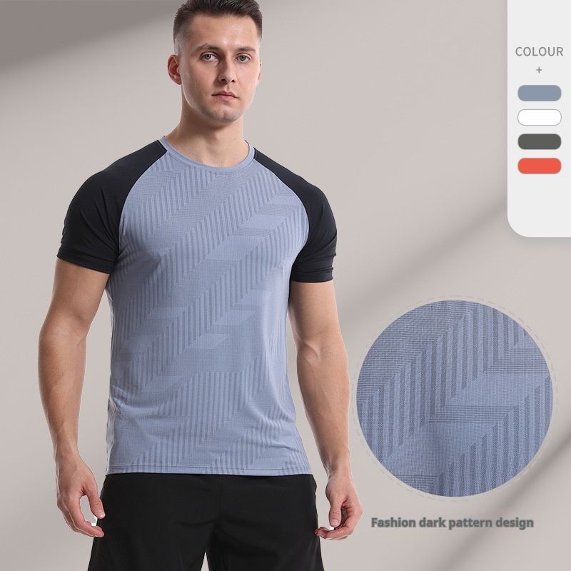 T-shirt court à manches courtes et contraste de couleur pour homme, idéal pour la course à pied, le basket-ball et le fitness, séchage rapide_voghion.com