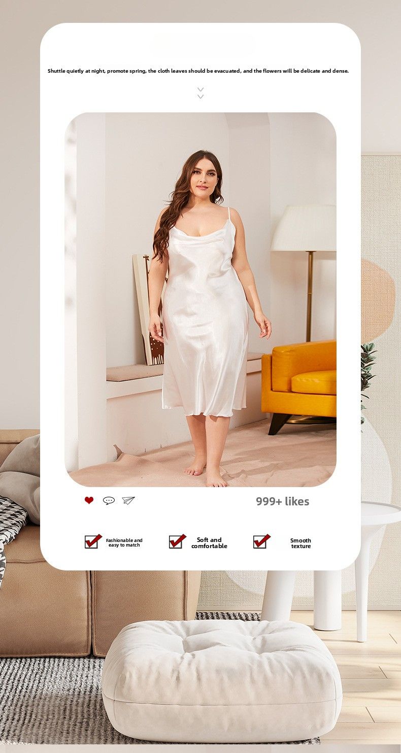 Atemberaubend bequem: Einteiliges Nachthemd aus Eisseide in Übergröße – Sommer-Loungewear mit schwingendem Kragen und Hosenträgern_voghion.com