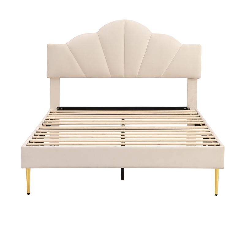 Polsterbett 140x190cm, Doppelbett Mit Kopfteil, Goldenen Füßen Und Lattenrost, Beige_voghion.com
