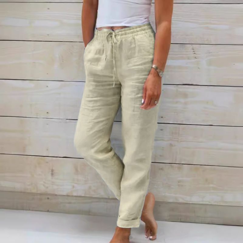 Pantalon large en lin pour femme – Pantalon d'été respirant taille haute (S-XXL, 8 couleurs) – Coupe ample et taille élastique pour un style décontracté et bohème_voghion.com