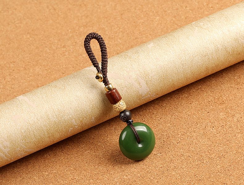 Pendentif porte-clés de voiture en agate calcédoine, boucle de sécurité en jade, pendentif haut de gamme exquis et créatif pour couple_voghion.com