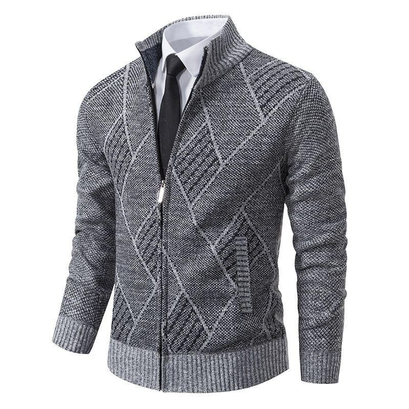 2024 jesień i zima nowy jednolity kolor kardigan kurtka męska casual slim fit stójka dzianinowy sweter_voghion.com