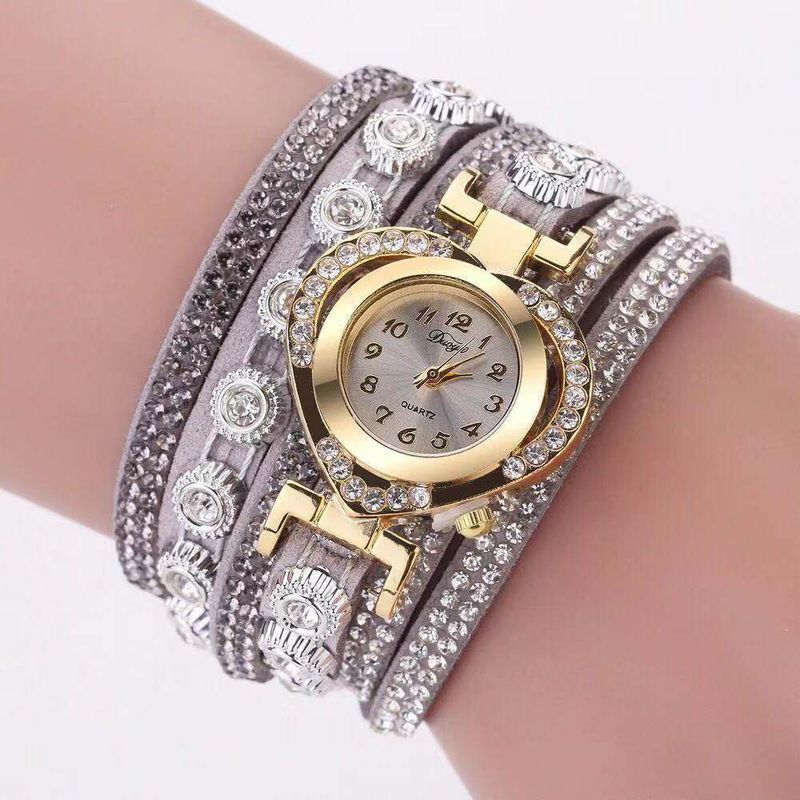 Uhren Elegante Damen-Modeuhr mit herzförmigem Zifferblatt, Strasssteinen und mehrfarbigem PU-Armband – Stilvolle Quarzarmbanduhr für die Freizeit_voghion.com