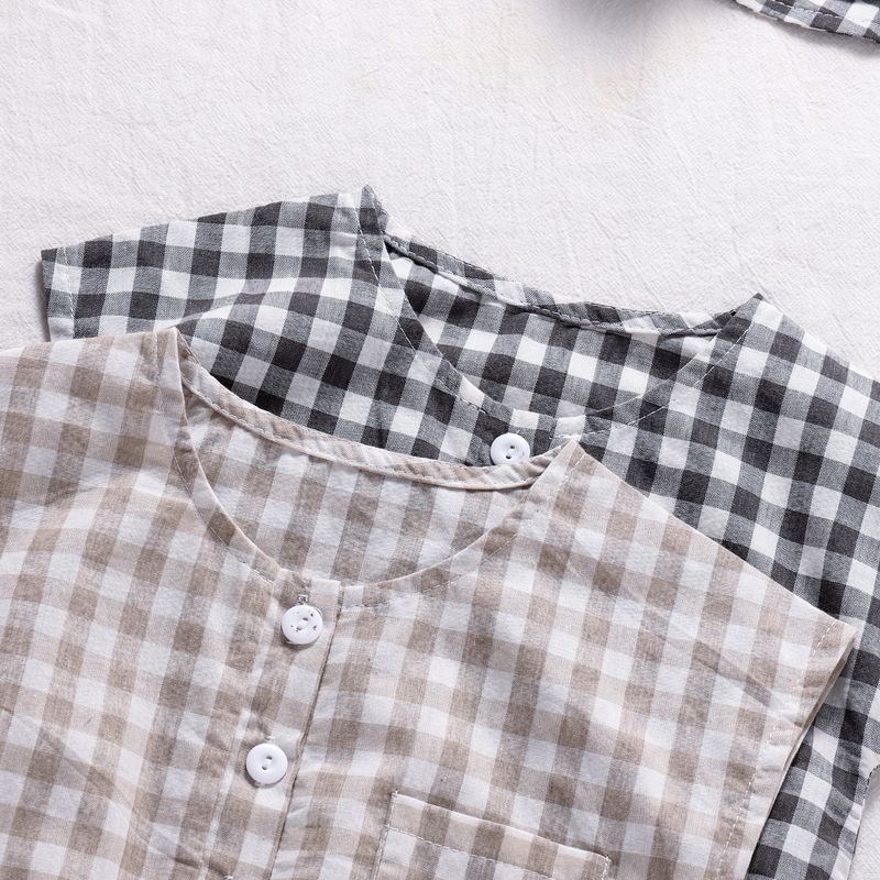Mutter & Kinder 2024 neue Sommerkleidung für Babys, stylische karierte Sommeroveralls, kurzärmelige Strampler, zweiteilige Sets_voghion.com