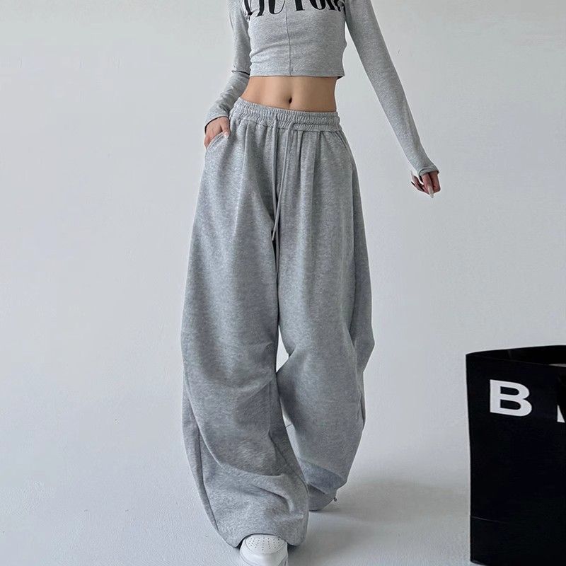 Women's Casual Jogger Pants High Waist Wide Leg Lounge Pants With Pockets Soft Polyester Workout Sweatpants Streetwear Fashion_voghion.com