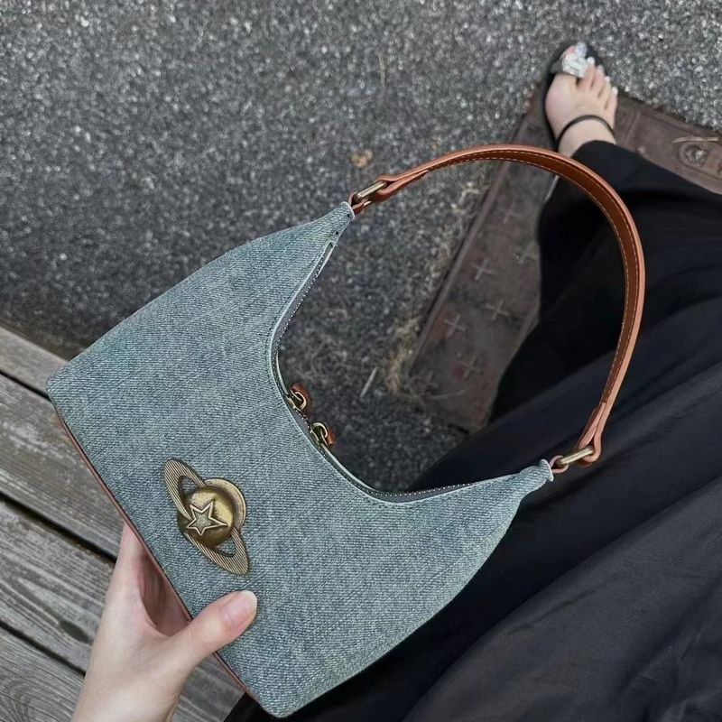 2024 Autumn Winter New Wandering Planet Shoulder Versatile Handbag Niche Denim Underarm Bag_voghion.com