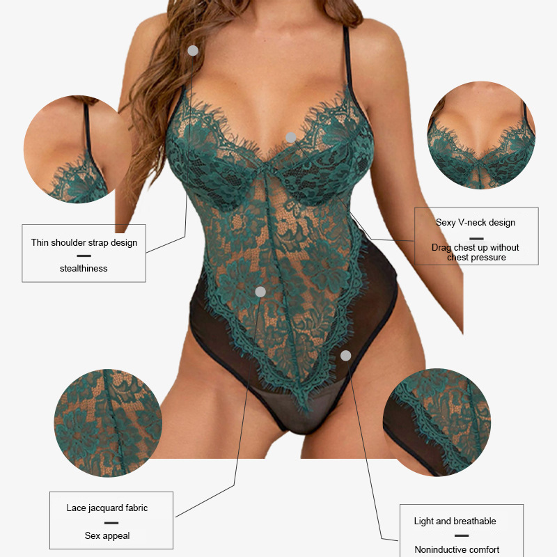 Vêtements pour femmes sexy perspective dentelle une pièce corps shaper lumière pression négative fronde beau corset arrière_voghion.com