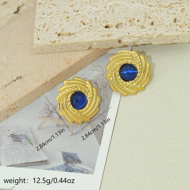 Brincos de aço inoxidável de vórtice de luxo retrô com personalidade de pedra natural e toque de alta qualidade, as mulheres usam brincos de moda de nicho para festas diárias_voghion.com