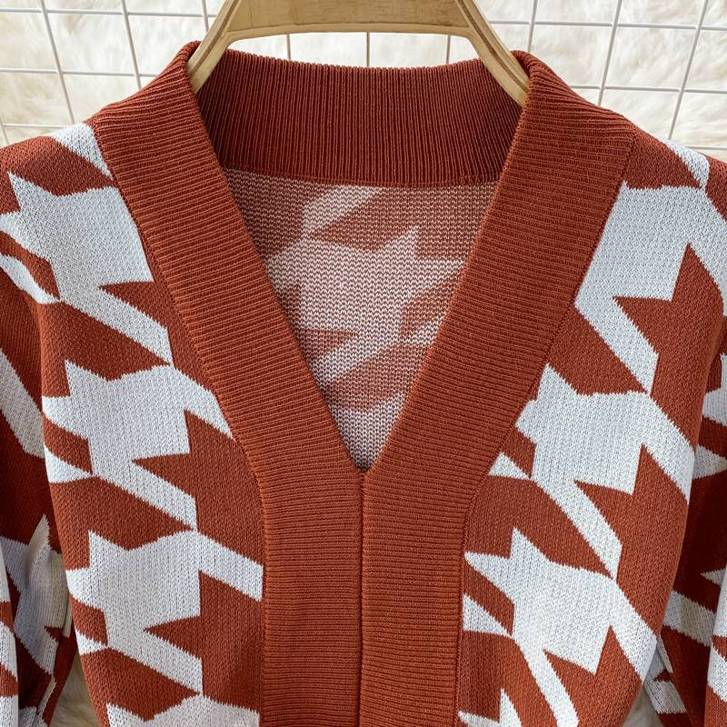 Vêtements pour femmes style Ins tir réel automne et hiver mode motif tigre manches lanterne taille pull jupe vêtements pour femmes_voghion.com
