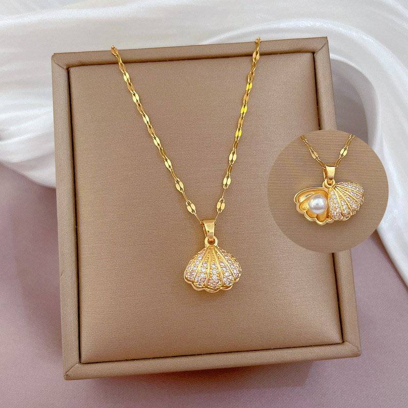 Collana di perle di conchiglia di alta qualità per le donne, semplice catena per clavicola, gioielli con ciondolo leggeri, lussuosi, versatili e personalizzati_voghion.com