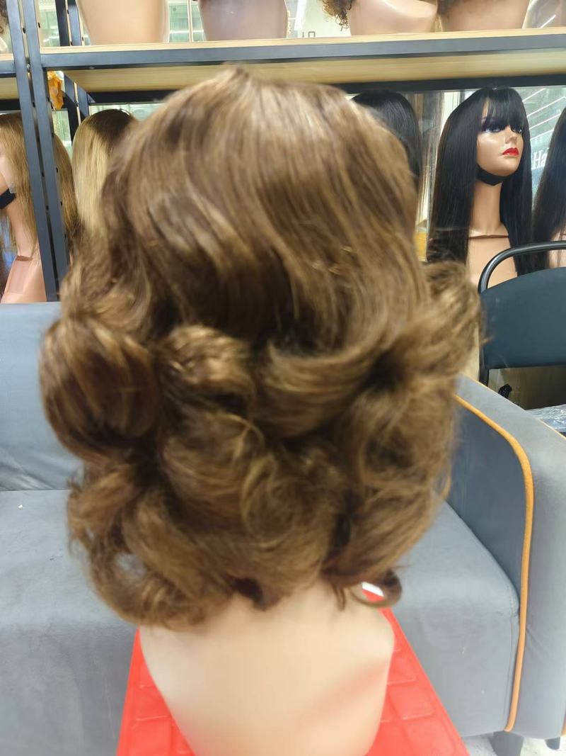 Pelucas de cabello humano con ondas elásticas, sin pegamento, color naranja jengibre, corto, con ondas elásticas, de 5 x 5, color marrón, con ondas profundas sueltas y transparentes, para mujer_voghion.com