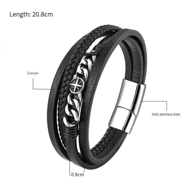 Braccialetti da uomo, braccialetti intrecciati multistrato in acciaio inossidabile di alta qualità, braccialetti in pelle intrecciata a mano, gioielli punk retrò da uomo_voghion.com