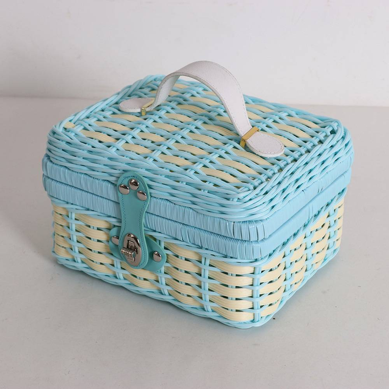 Boîte de rangement en rotin tressé fait main avec couvercle, panier de rangement pour cosmétiques, montres et bijoux_voghion.com