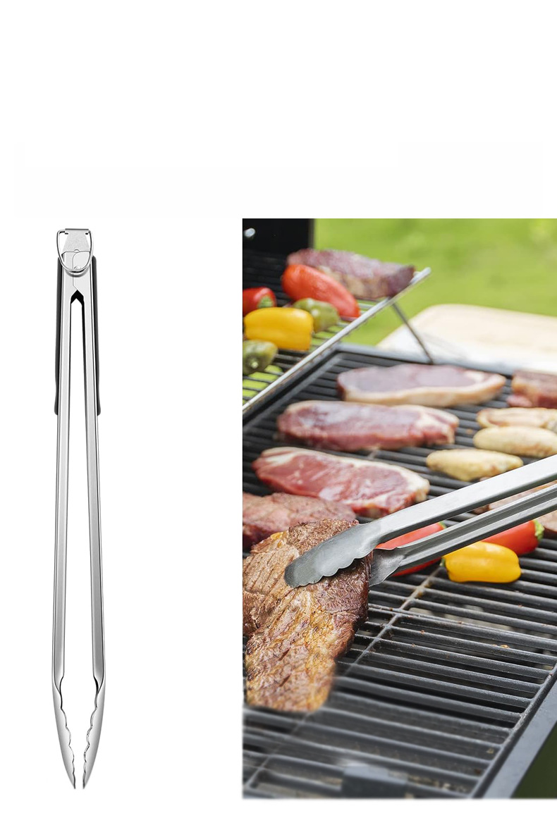 Set per barbecue da esterno, 5 pezzi, utensili per barbecue, forchetta, pala, clip, spazzola per la pulizia, utensili per barbecue in acciaio inossidabile._voghion.com