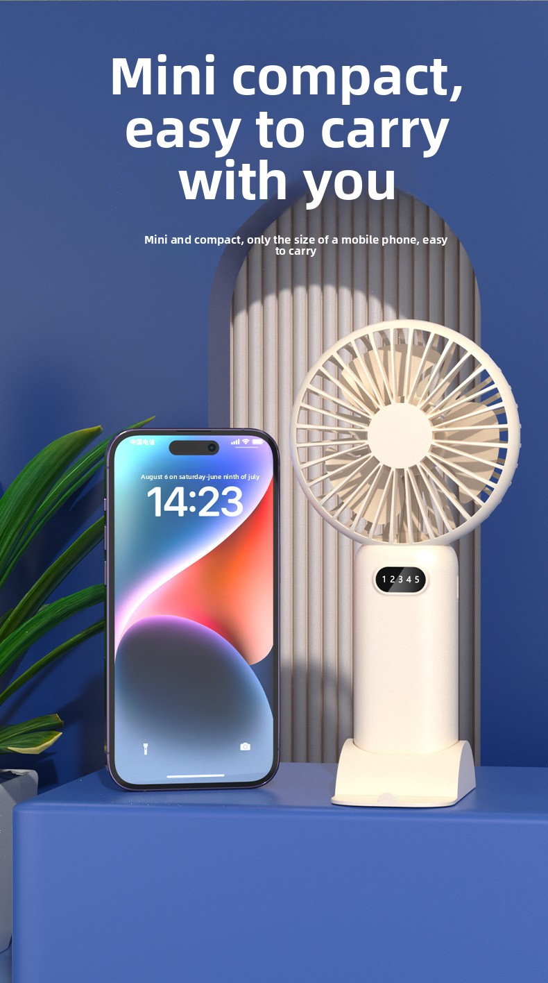 USB-C Rechargeable Handheld Fan With 5 Speed Levels & Desktop Stand - Portable Cooling For Home & Office_voghion.com