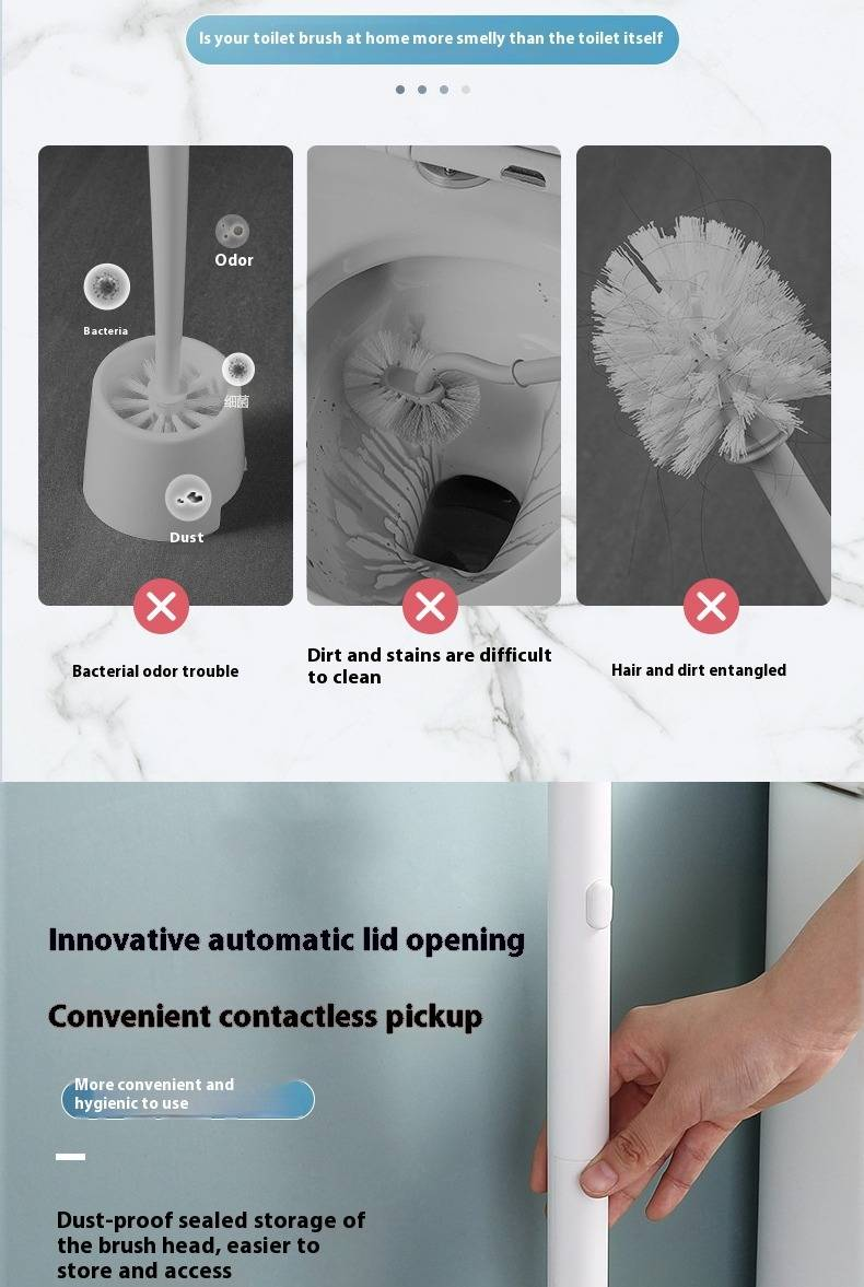 Disposable Toilet Brush Set – Wall-Mounted Hygienic Cleaning Kit With 16 Replaceable Heads (Ocean Scent, Long Handle, 360° Deep Cleaning)_voghion.com