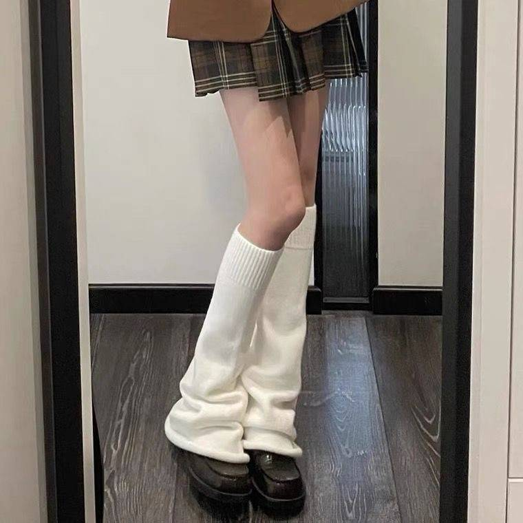 Scaldamuscoli svasati in maglia Harajuku graziosi, lunghi, giapponesi, per studenti, bianchi, JK Spice, Lolita, Kawaii, coprigambe, moda, ragazze, ghette per polpacci_voghion.com