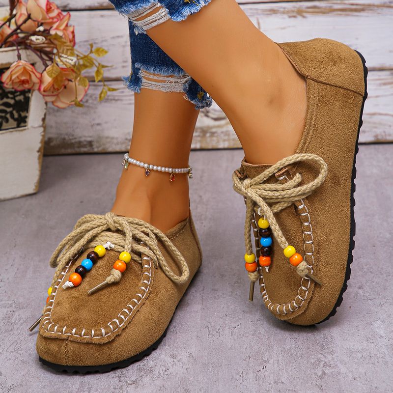 Handcrafted Bohemian-style Women's Flat Casual Shoes, Lace-up Women's Shoes, Soft And Comfortable Women's Shoes_voghion.com