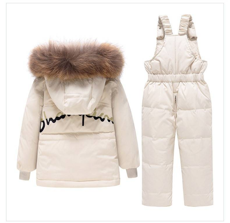 Warm Baby Winter Outfit Set - Hooded Down Jacket & Pants For Boys & Girls 1-5 Years, Soft Polyester, Machine Washable (Red/Beige)_voghion.com