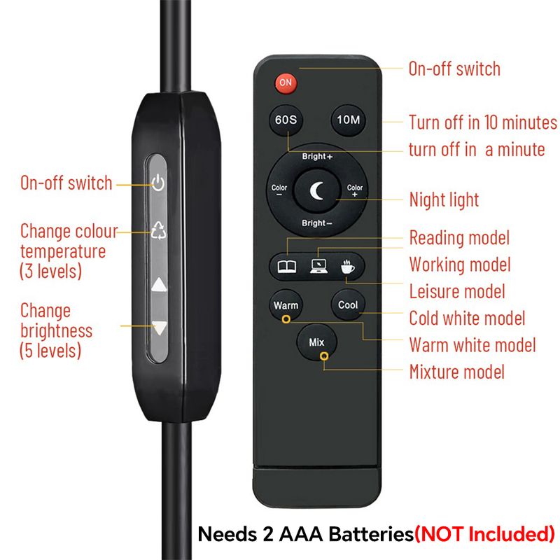 LED Floor Lamp With Timer, Remote, Touch Control, Adjustable Color Temperature & Dimmable Standing Floor Lamps For Living Room Bed Room Office Reading_voghion.com