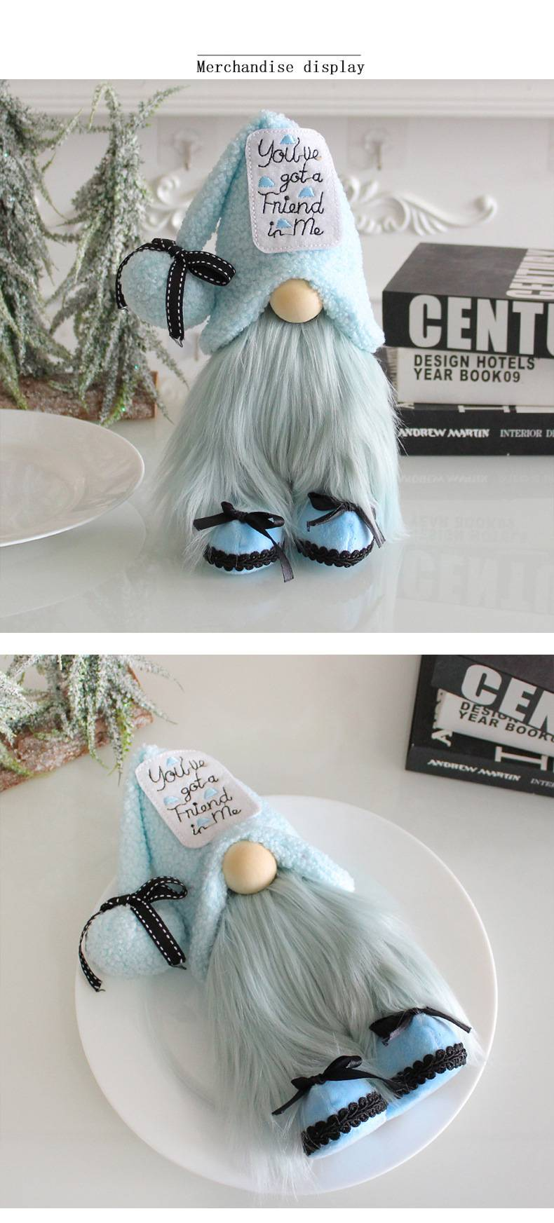 Figurine de gnome bleu sans visage – Décoration d'étagère minimaliste d'inspiration nordique, compagnon fantaisiste pour décorer une fenêtre à Noël et pour agrémenter votre intérieur tout au long de l'année._voghion.com