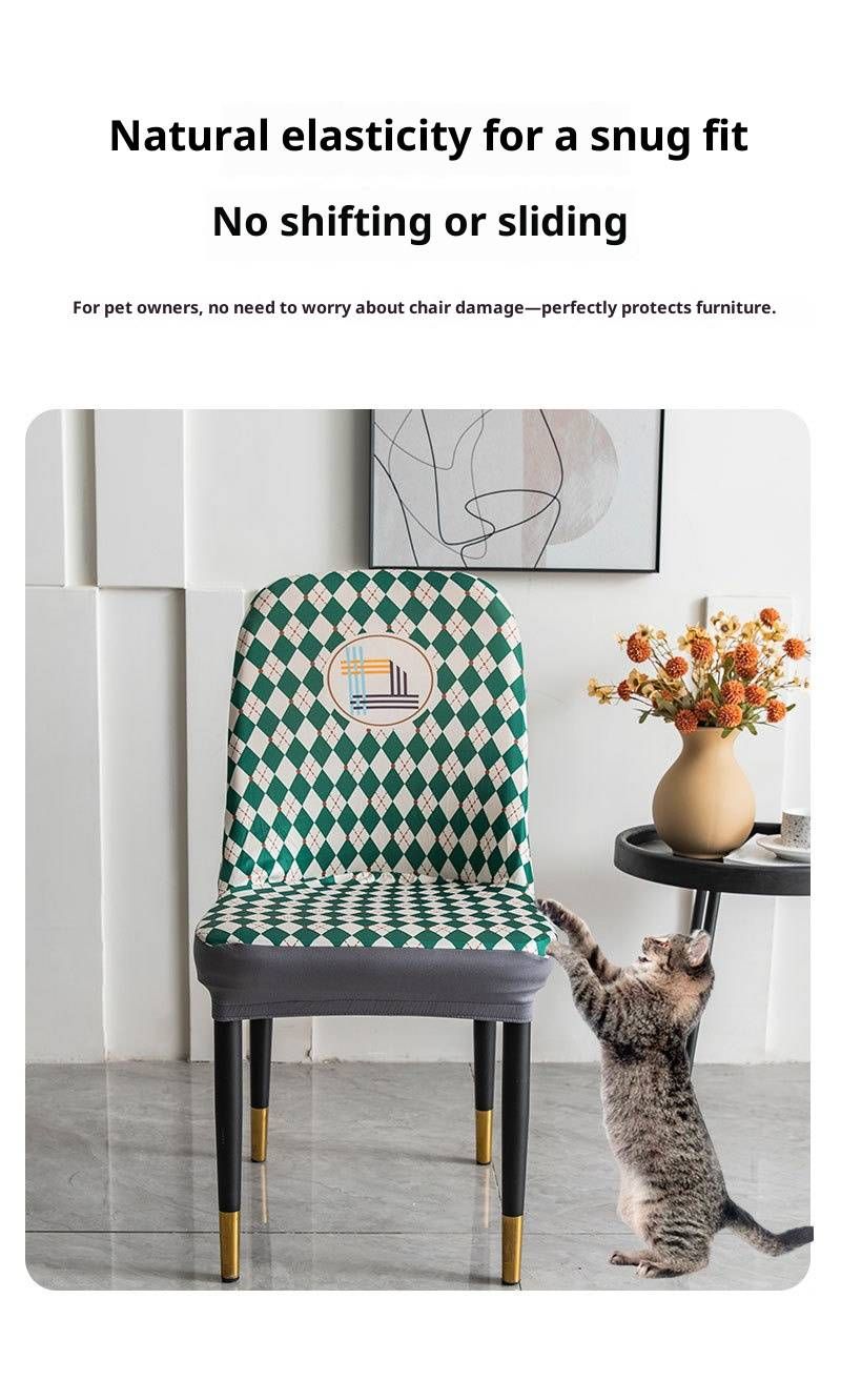 Coprisedie elasticizzati a quadri moderni – Coprisedie avvolgenti per sedie con schienale a cucchiaio e forme irregolari, in morbido poliestere, antiscivolo e resistenti_voghion.com