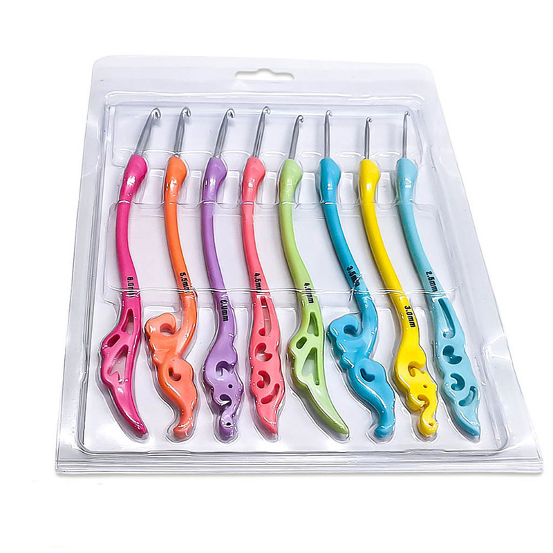 Outil de tricot, aiguille de pull, Style Vintage, poignée souple, aiguille à Crochet en aluminium, ensemble de 8 pièces_voghion.com