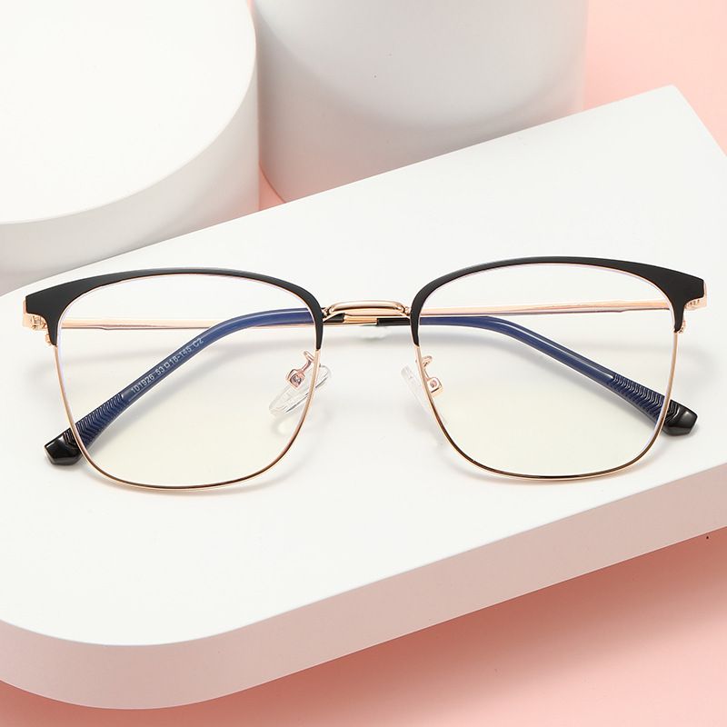 Montura de gafas de negocios informales de metal con diseño de cejas, aleación de titanio no magnética, para miopía, antiluz azul, planas_voghion.com