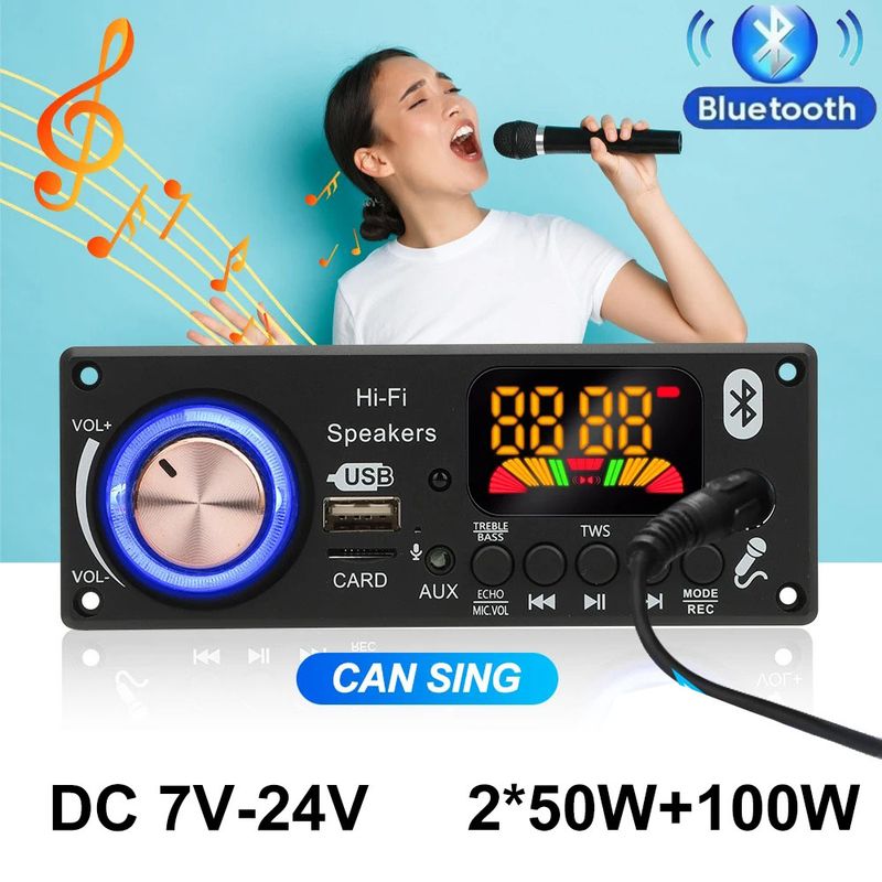 Amplificatore Bluetooth 5.3 da 200 W, scheda decodifica WAV fai da te, lettore MP3 per auto wireless da 50 W e 100 W, slot per schede TF, USB, FM, con microfono._voghion.com