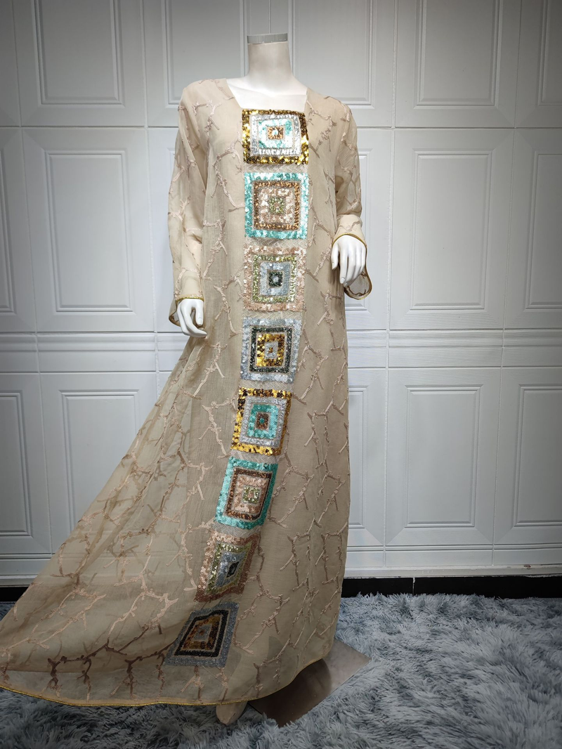 Dámské muslimské večerní šaty plus size, flitrovaná sukně, síťovaná houpačka, župan Abaya_voghion.com