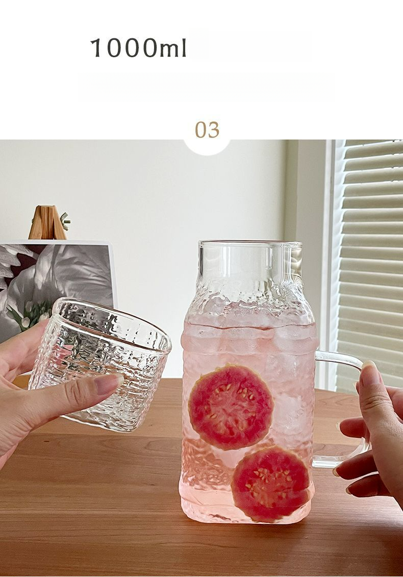 Gehämmerter Kaltwasserkrug, Glasbecher, Borosilikatglas, hitzebeständig, explosionsgeschützt, für den Heimgebrauch, Verbrühungsschutz, mit Griff_voghion.com