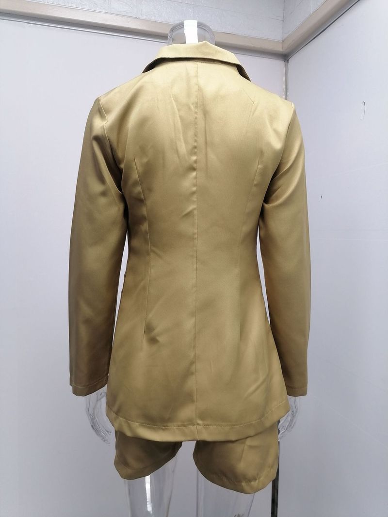 Costume deux pièces décontracté à manches longues et revers pour femmes_voghion.com