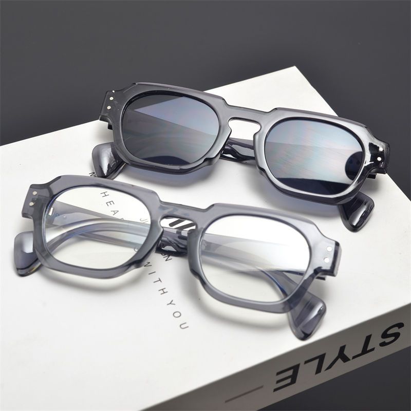 Lunettes de soleil à monture épaisse personnalisées pour hommes et femmes, verres irréguliers_voghion.com