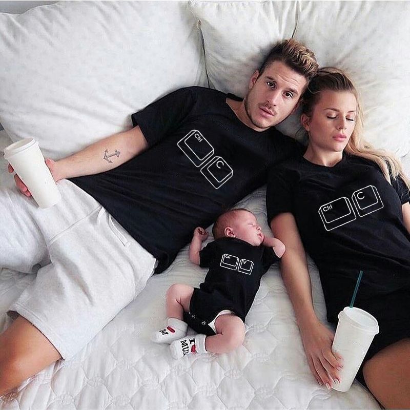Keyboard Copy And Paste Father And Son Mother And Daughter Round Neck Short Sleeved T Shirt_voghion.com