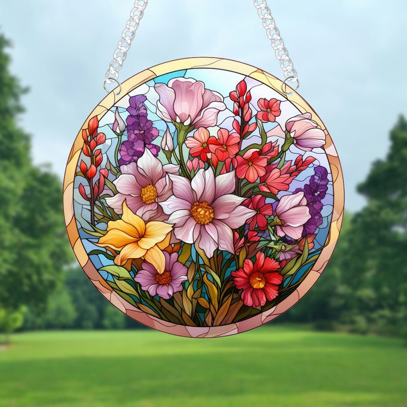 Mazzi di fiori, ciondolo per la casa Suncatcher in acrilico stampato su entrambi i lati, catena e ventosa per la consegna_voghion.com