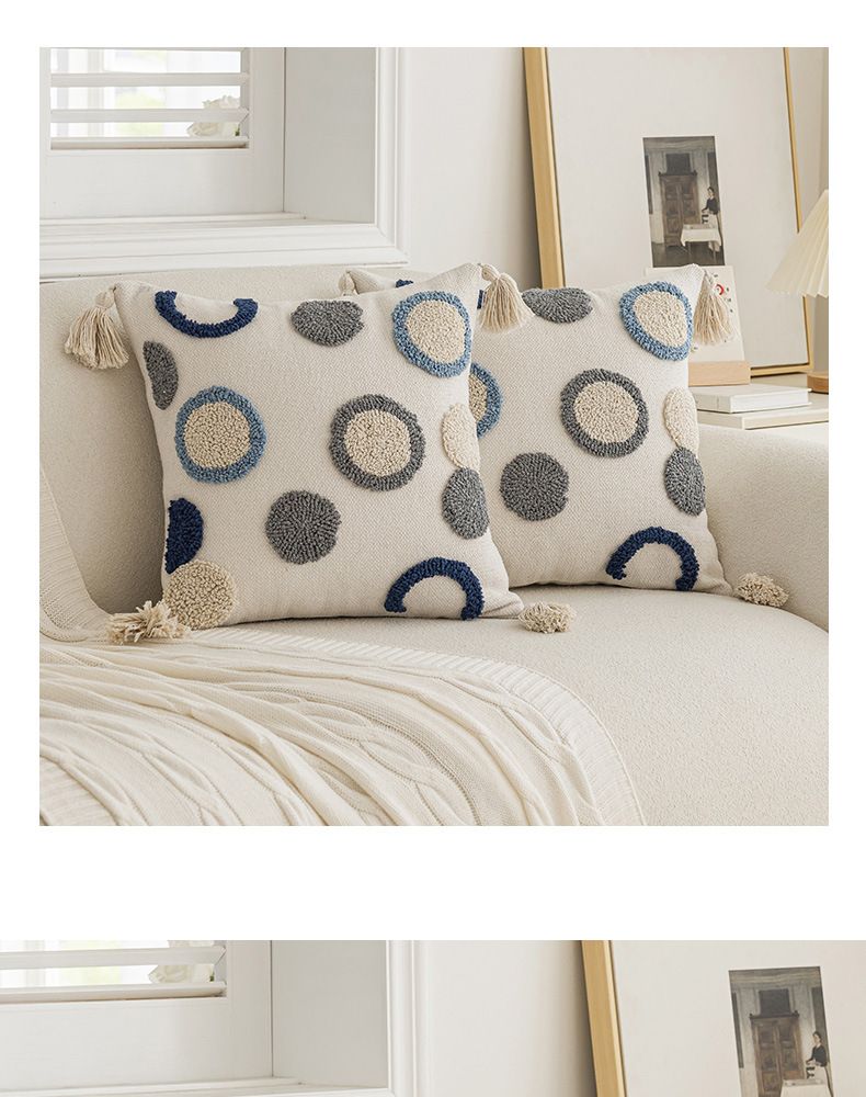 2025 Blue Series Living Room Sofa Bedside Multi-use Home Car Stripe Polka Dot Tassel Pillow Cushion_voghion.com