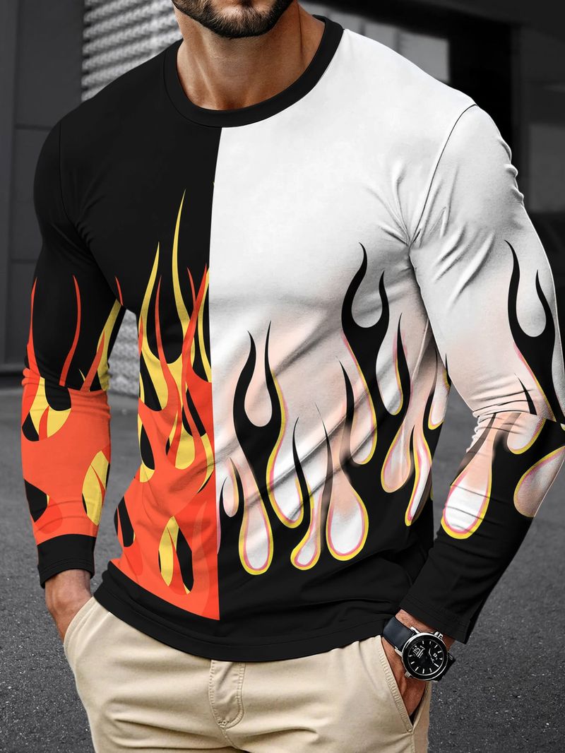 Contrasting Design T Shirts For Men Fashion Handsome Casual 3D Print T Shirt Spring And Summer Long Sleeve Comfortable Loose Fit_voghion.com