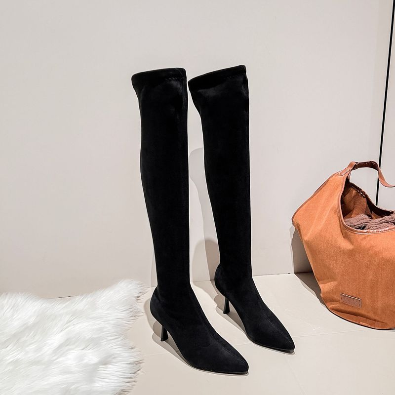 Novas botas altas de outono e inverno salto agulha elástico botas longas pontiagudas_voghion.com