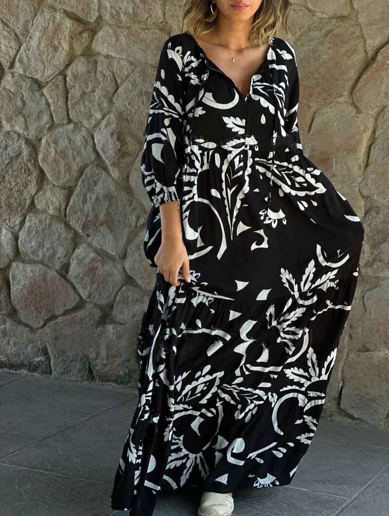 Damen Casual Plus Size Damenbekleidung Bedrucktes lockeres lässiges langes Kleid_voghion.com