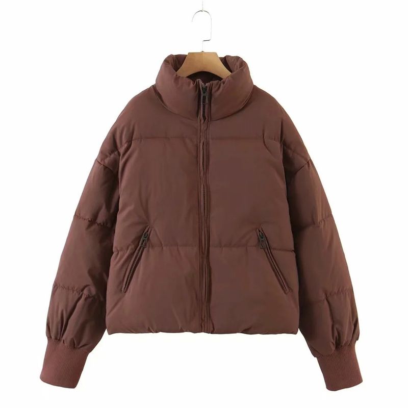 Women's clothing Women's cotton coat new stand-up collar zipper pocket thickened warm cotton coat 8AS2305A_voghion.com
