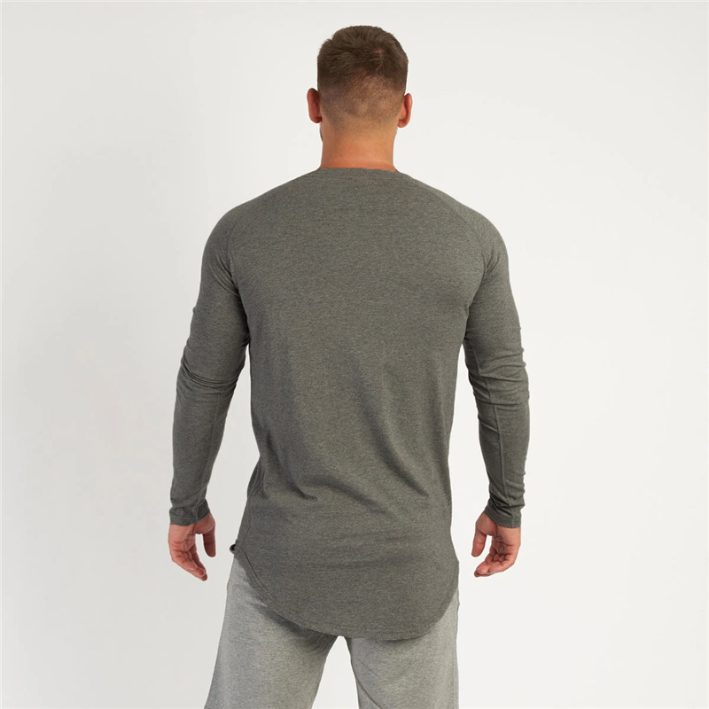 T-shirt à manches longues pour hommes, coupe cintrée, sport décontracté, col rond, pull à fond rond, couleur unie, chemise de base, vêtements d'entraînement_voghion.com