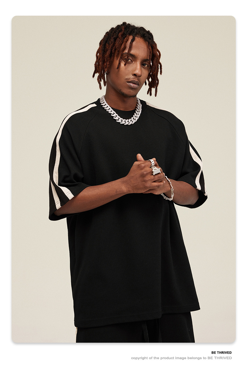 Herrenbekleidung Mode Waffel Farbkontrast große T-Shirt Männer einfarbig Halbarm_voghion.com