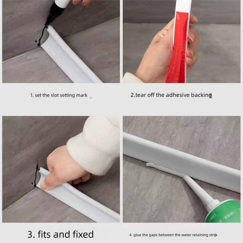 Self-Adhesive Silicone Threshold Seal, Waterproof Dry-Wet Separation Strip For Bathroom Floor & Shower Door_voghion.com