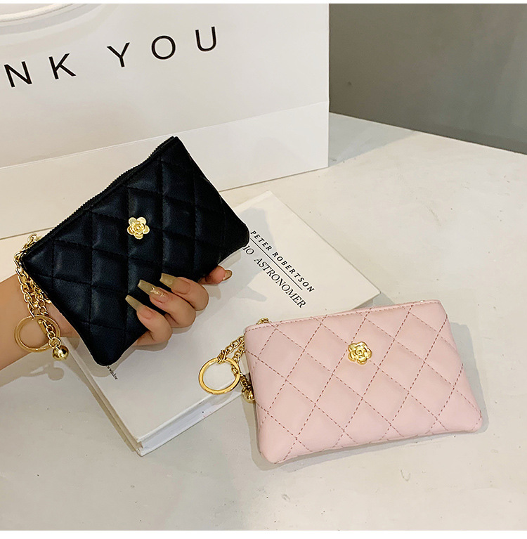 2023 kleine Brieftasche für Damen, kurzer Abschnitt, dünn, neuer Führerschein, Schlüsseltasche, Kartenhalter, Kamelie-Diamant-Reißverschluss, Münztasche_voghion.com