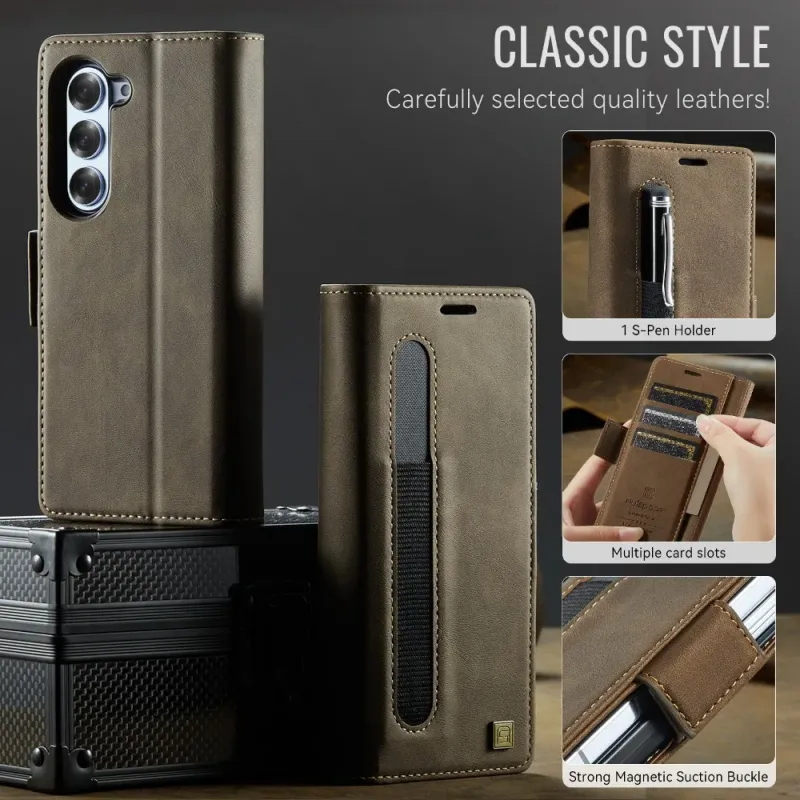 Custodia a portafoglio con portapenne per Samsung Galaxy Z Fold 6 5 Fold6 Fold5 5G, custodia in pelle con blocco RFID_voghion.com