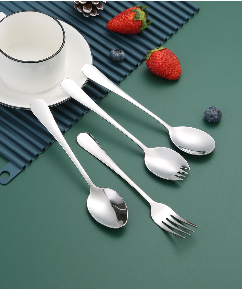 Forchetta da insalata in acciaio inossidabile 304 con cucchiaio da minestra per dessert e tagliatelle integrato, regalo per la tavola_voghion.com