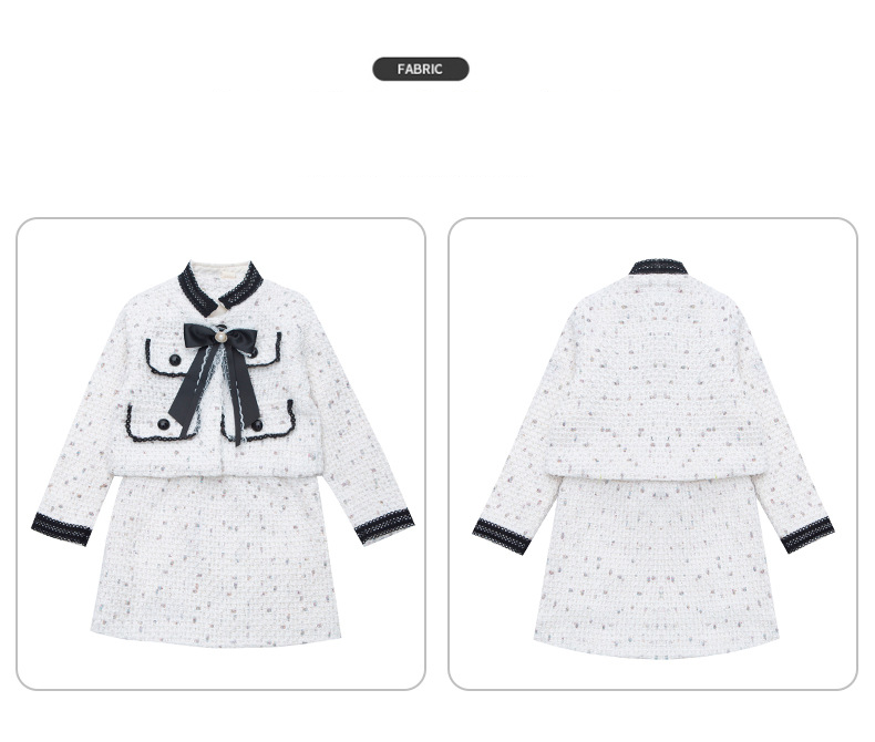 Girl's Small Fragrant Wind Set Fashion Fashion Autumn Clothing Spring And Autumn Bow Tie Heavy Industry Dress Large Child Temperament_voghion.com