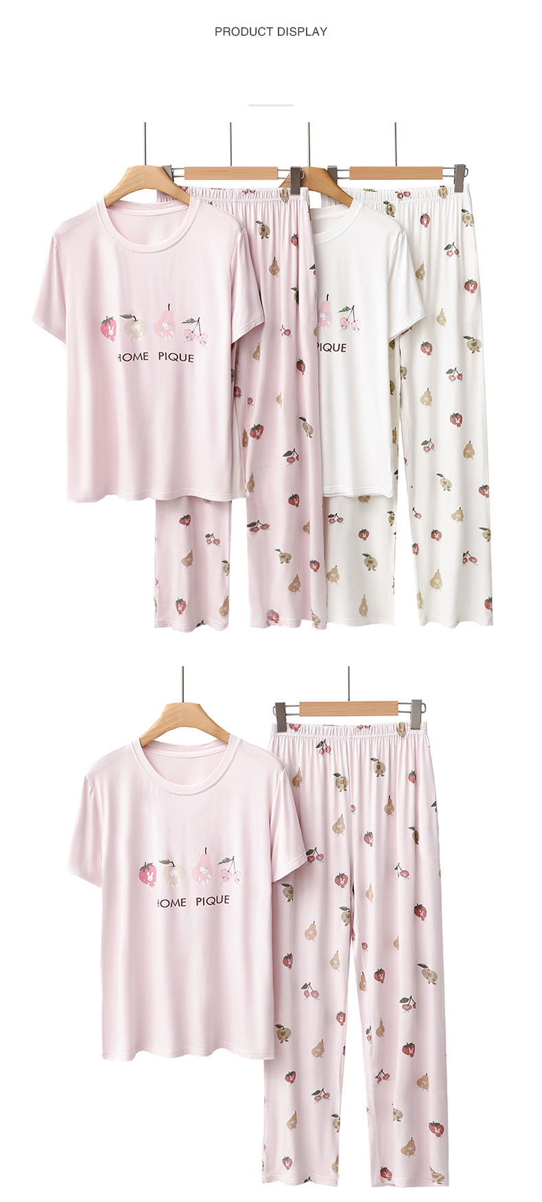 Vêtements pour femmes pyjamas nouveau Modal doux mignon décontracté col rond manches courtes pantalons longs maison vêtements ensemble femmes_voghion.com