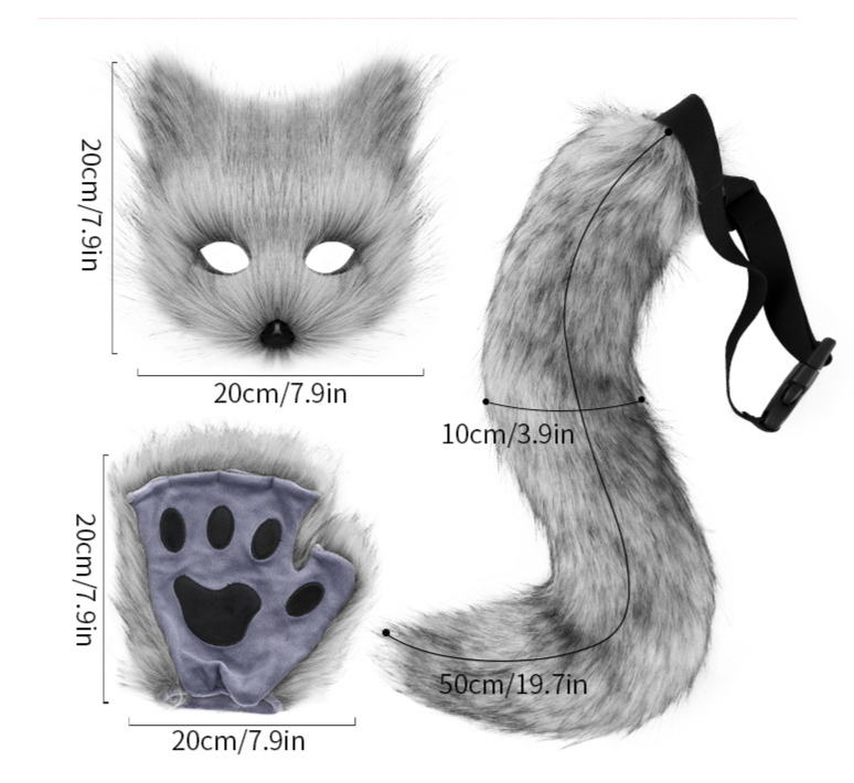 Costume di Halloween Maschera di volpe Guanti di peluche Coda di volpe Mano Coda Costume Accessori di scena_voghion.com