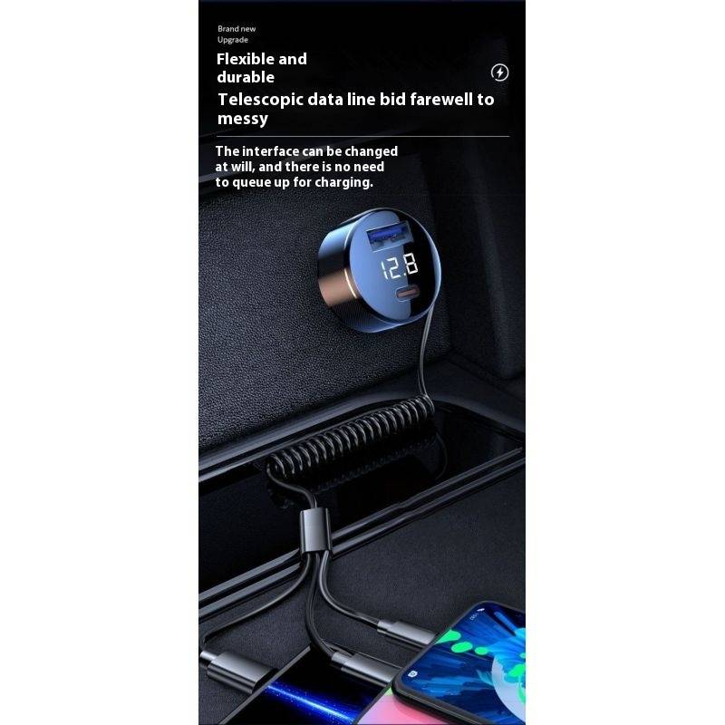 Automašīnas mobilā tālruņa lādētājs, cigarešu šķiltavas adapteris, savietojams ar 12V un 24V, 480W ātra uzlāde, pagarināms datu kabelis_voghion.com